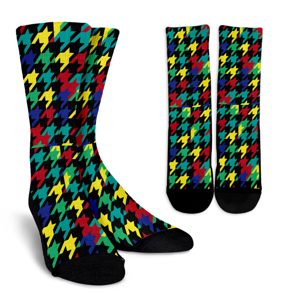 Houndstooth Colorful Pattern Print Design 02 Crew Socks