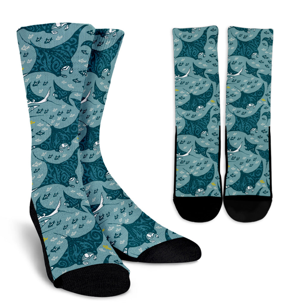 Manta Ray Tribal Pattern Print Design 03 Crew Socks
