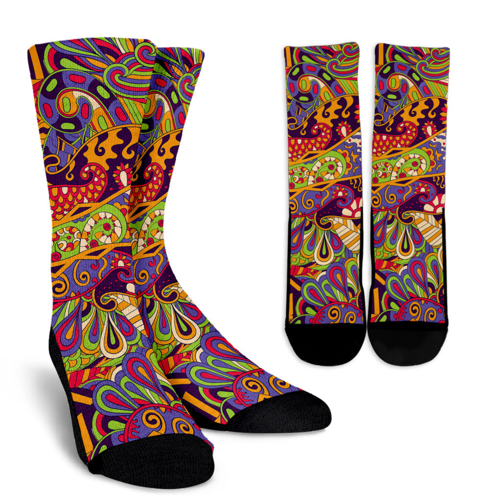 Funky Retro Pattern Print Design A04 Crew Socks
