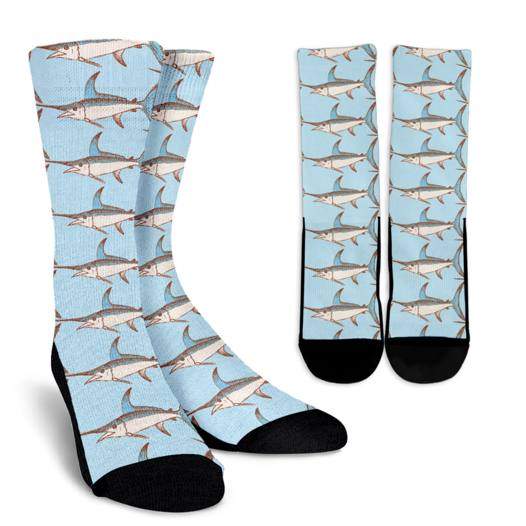 Swordfish Pattern Print Design 01 Crew Socks