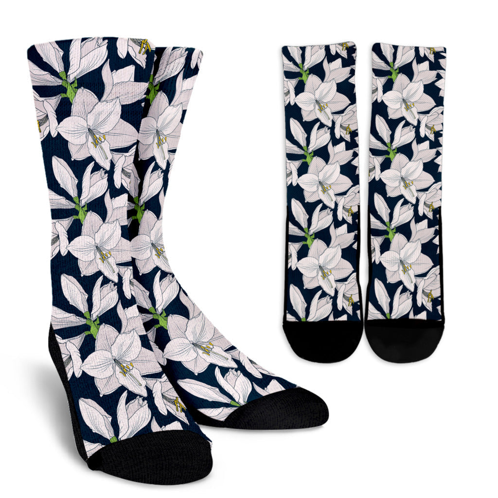 Amaryllis Pattern Print Design 01 Crew Socks
