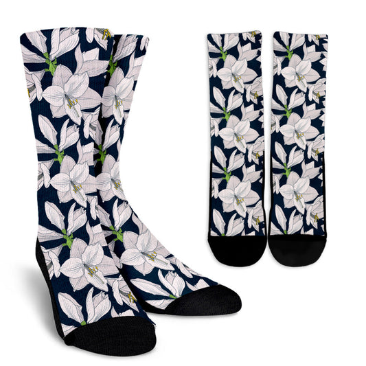 Amaryllis Pattern Print Design 01 Crew Socks