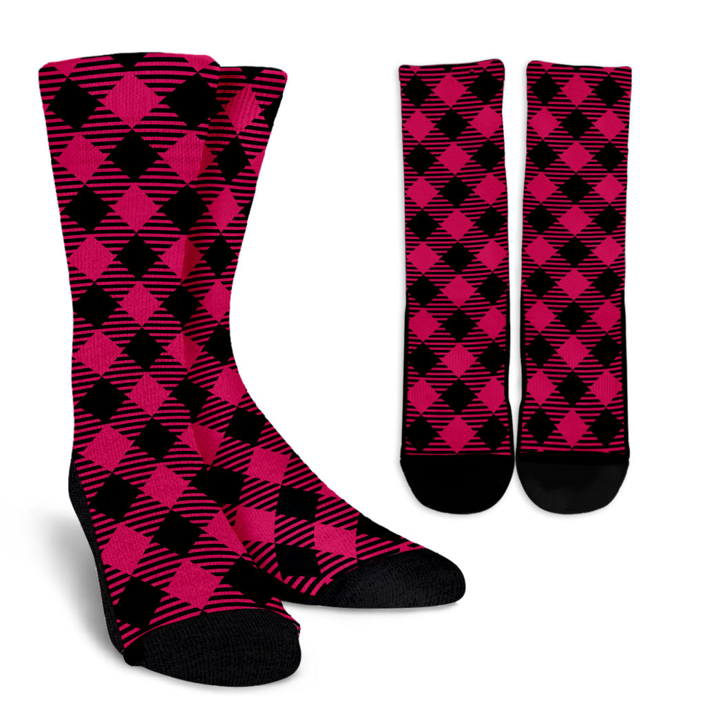 Buffalo check Pink Pattern Print Design 01 Crew Socks