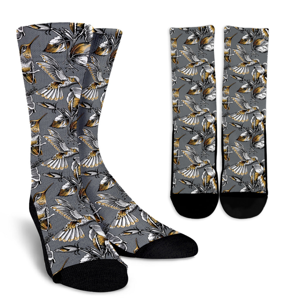 Hummingbird Pattern Print Design 02 Crew Socks
