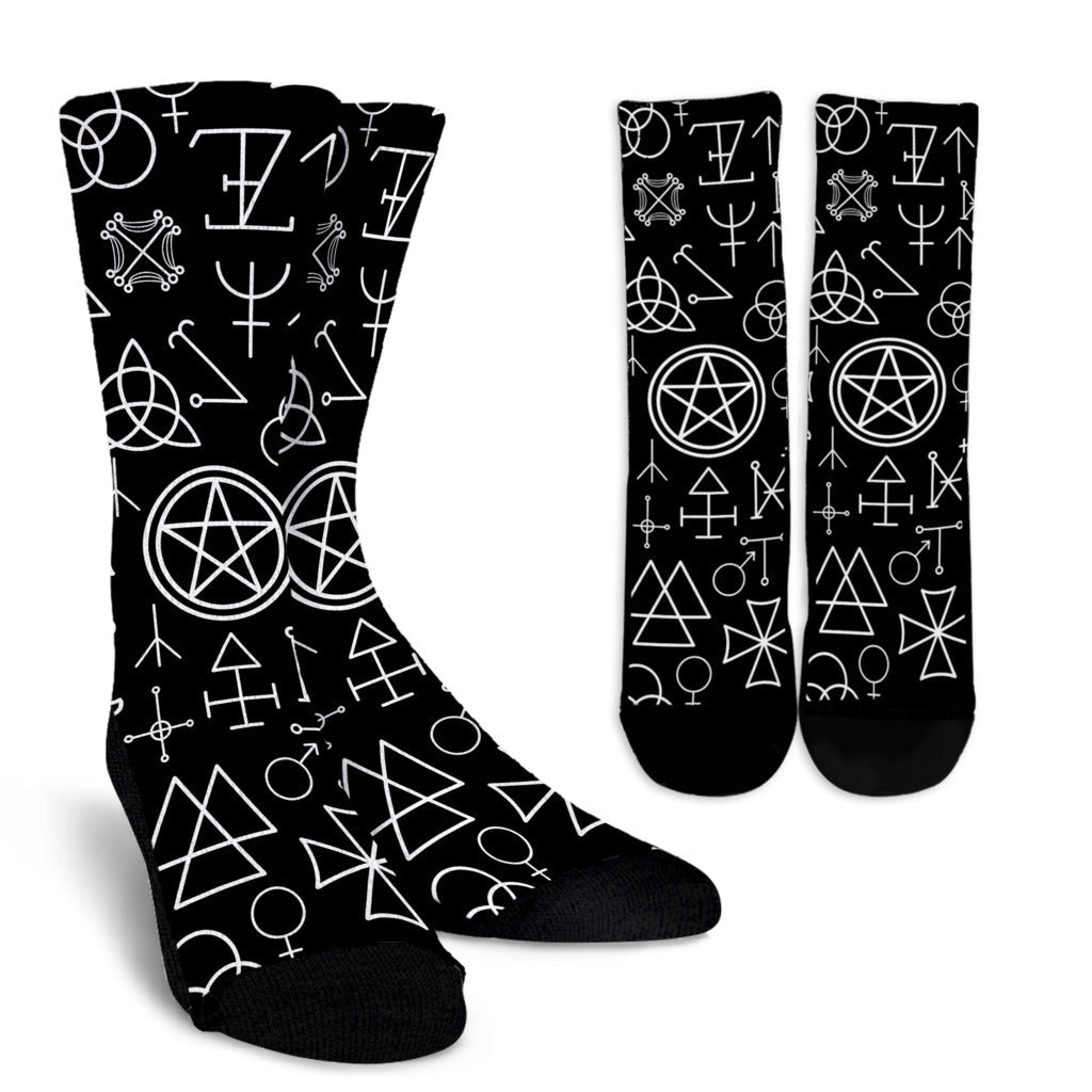 Pentagram Pattern Print Design A02 Crew Socks
