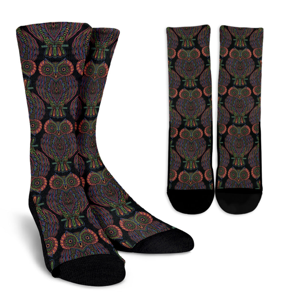 Owl Pattern Print Design A05 Crew Socks