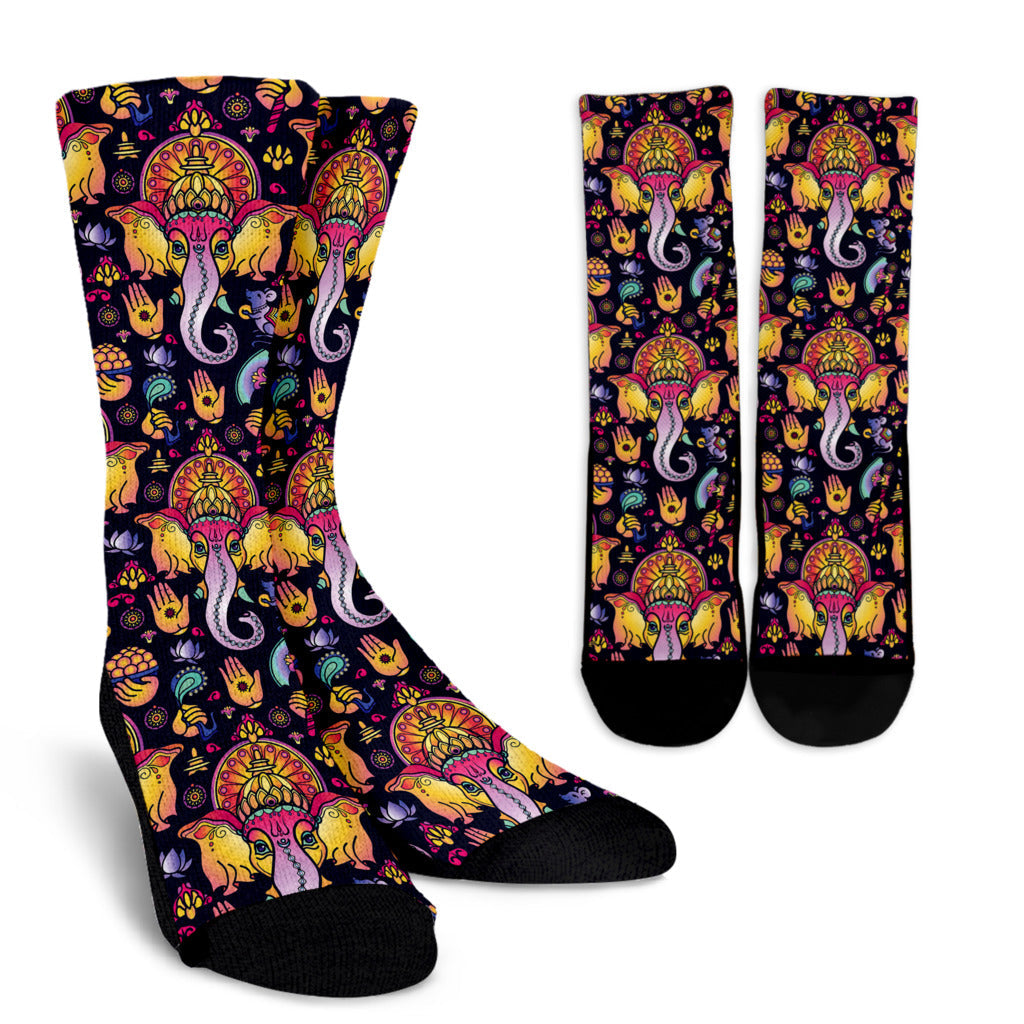 Ganesha Indian Pattern Print Design 03 Crew Socks
