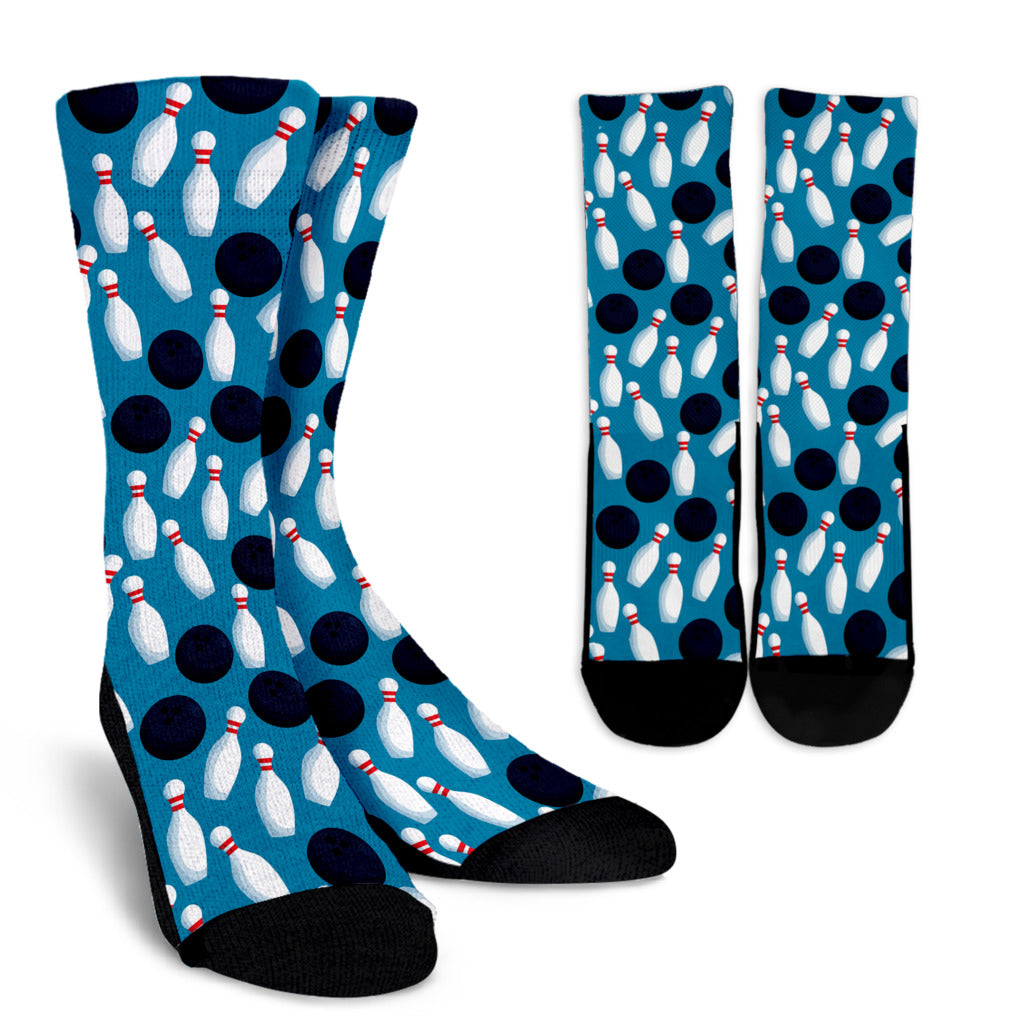 Bowling Pin Pattern Print Design 010 Crew Socks