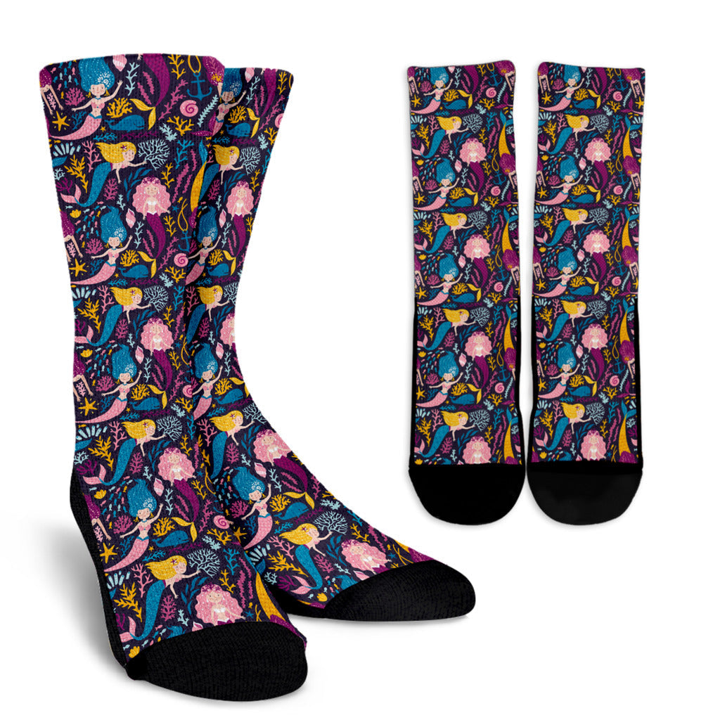 Mermaid Pattern Print Design 08 Crew Socks