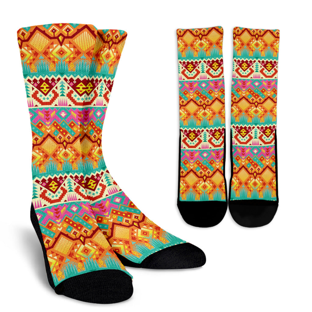 Aztec Pattern Print Design 03 Crew Socks