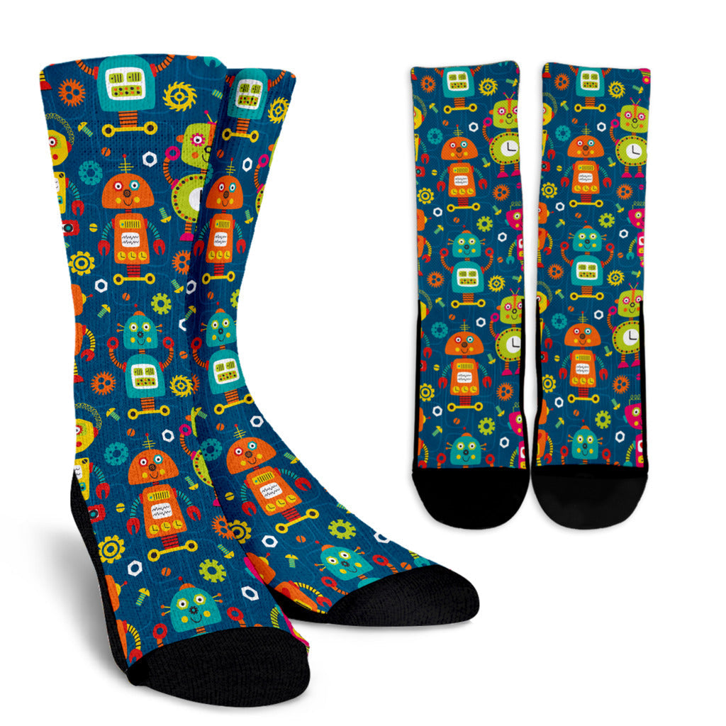 Robot Pattern Print Design A04 Crew Socks