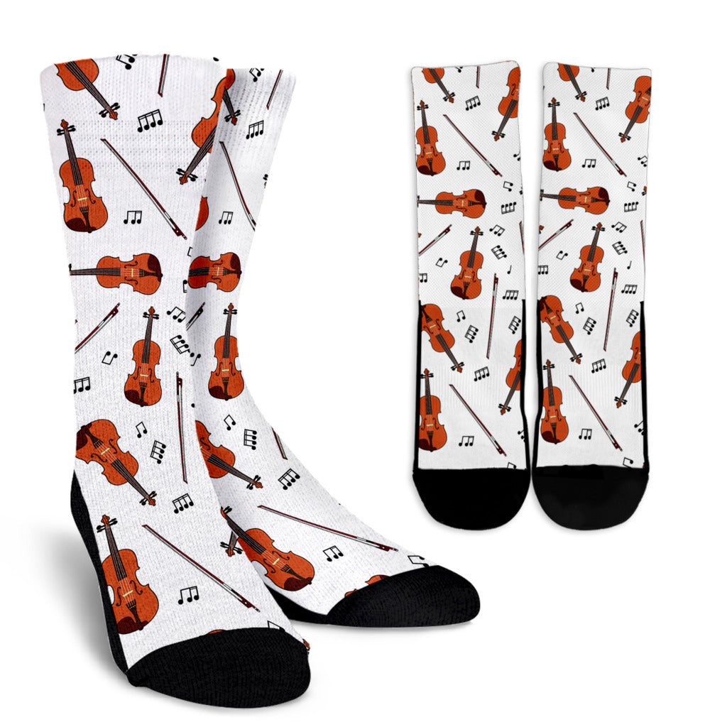 Violin Pattern Print Design 02 Crew Socks