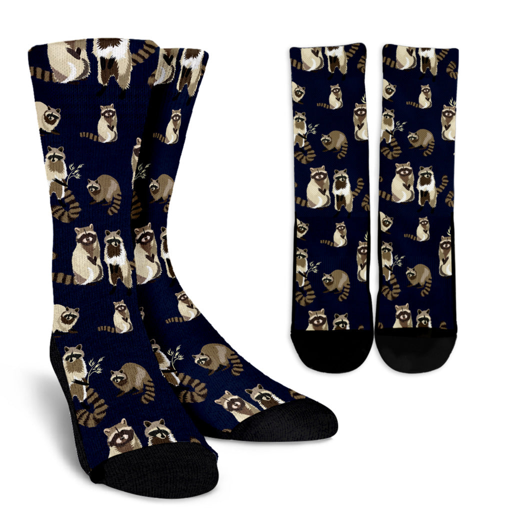 Raccoon Pattern Print Design A06 Crew Socks
