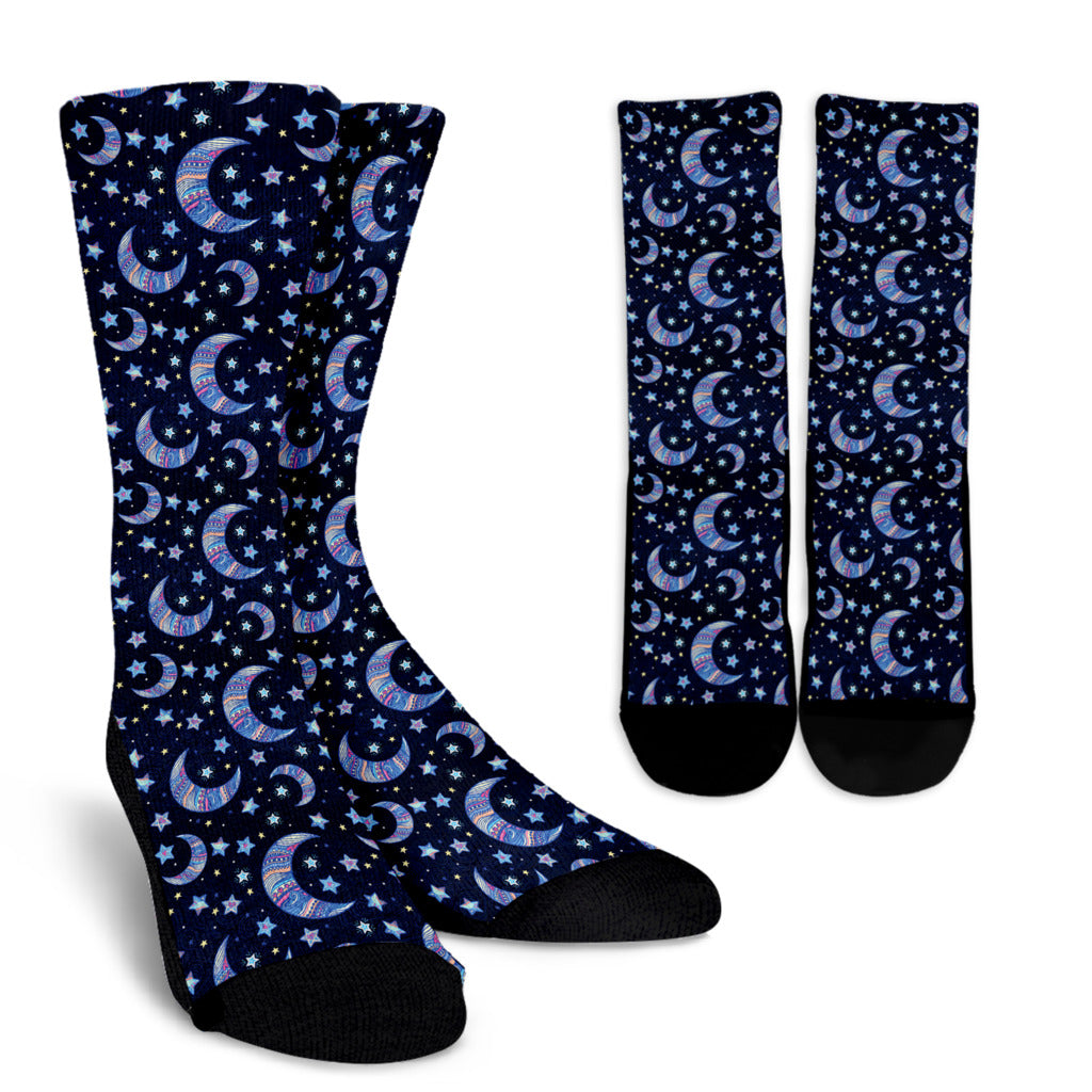 Celestial Moon Pattern Print Design 03 Crew Socks
