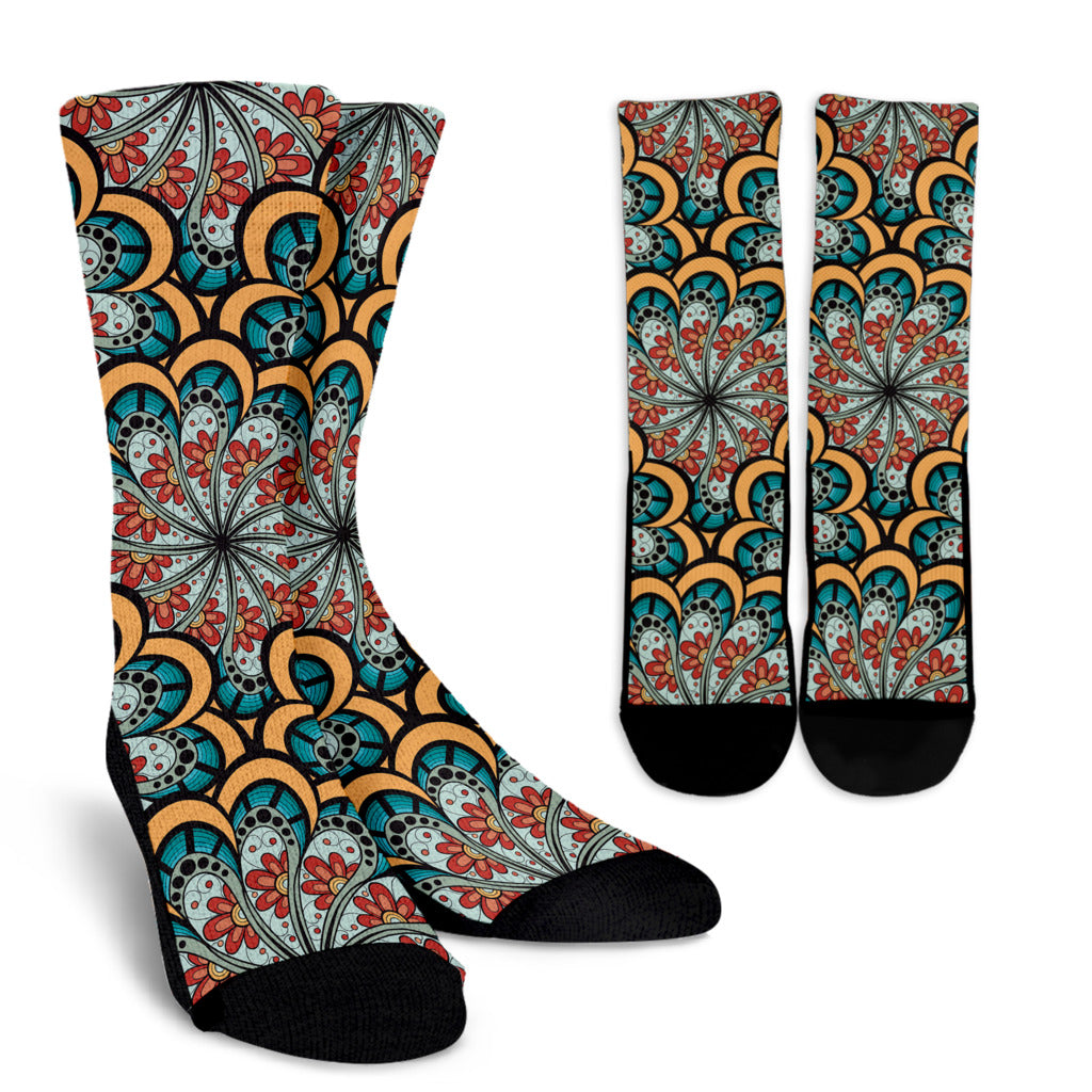 Mandala Pattern Print Design 01 Crew Socks
