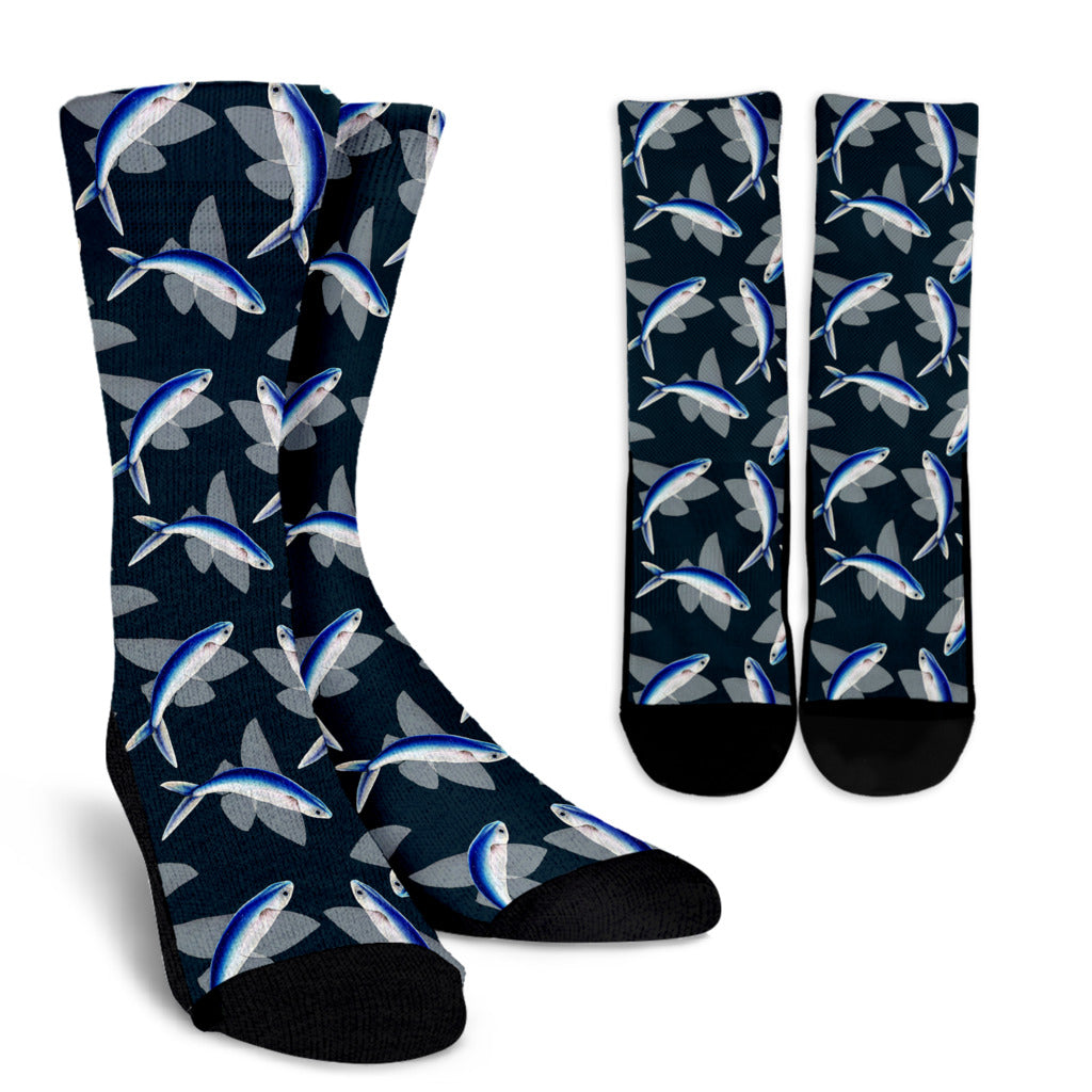 Flying Fish Pattern Print Design 04 Crew Socks