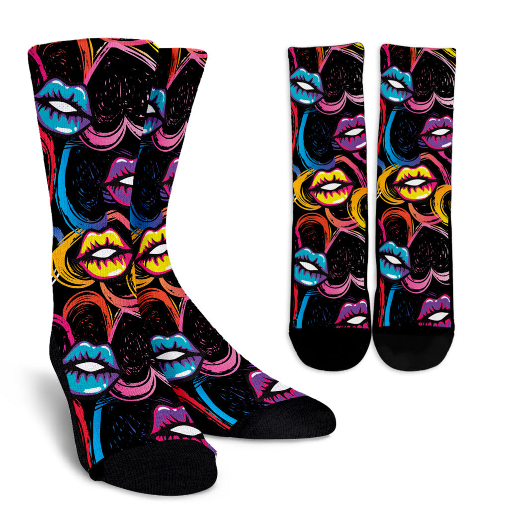 Pop Art Lip Pattern Print Design A03 Crew Socks