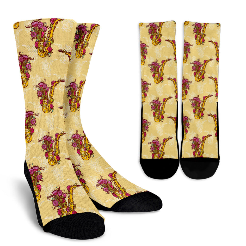 Saxophone Pattern Print Design 04 Crew Socks
