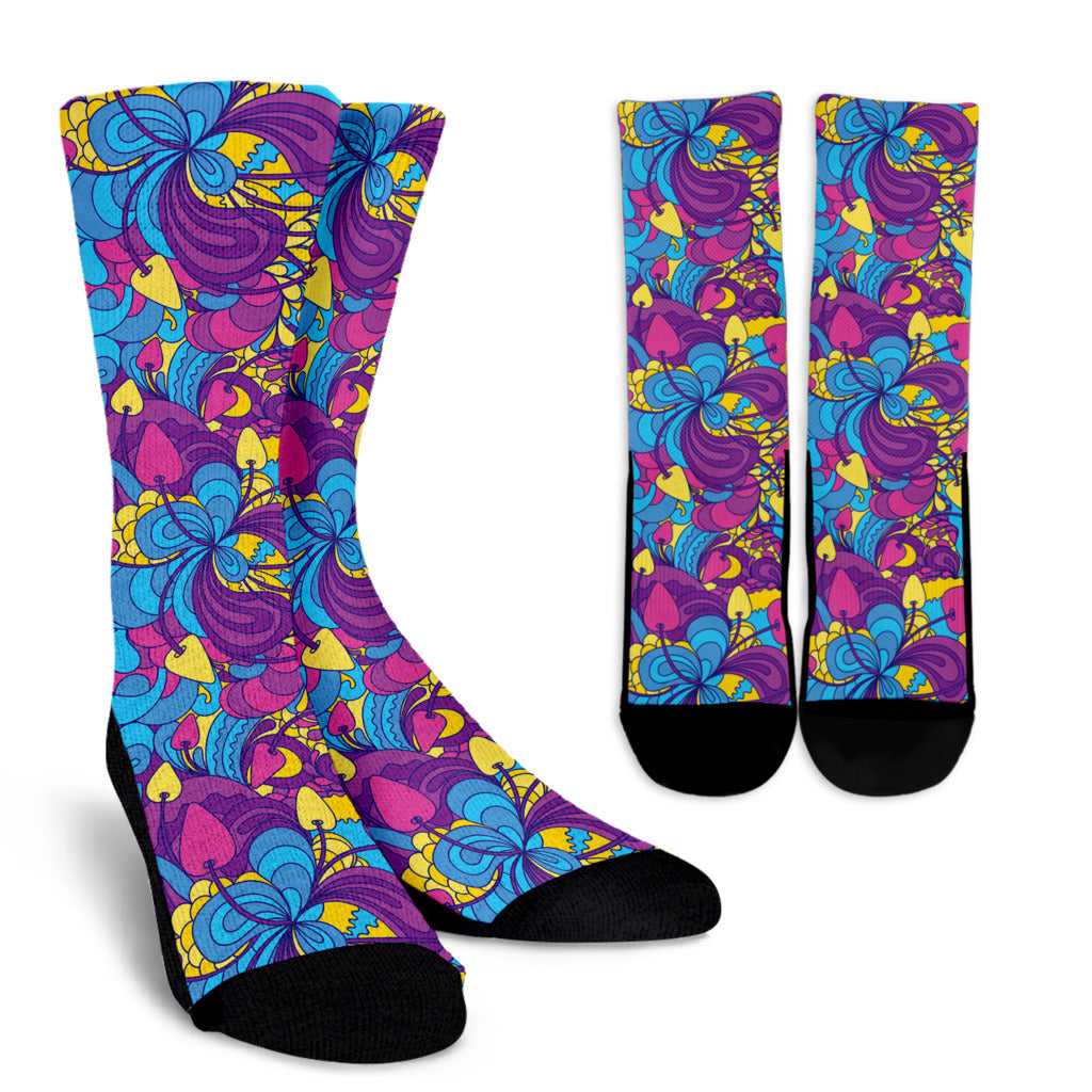 Psychedelic Mushroom Pattern Print Design A03 Crew Socks