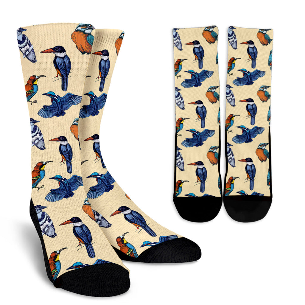 Kingfisher Bird Pattern Print Design 04 Crew Socks