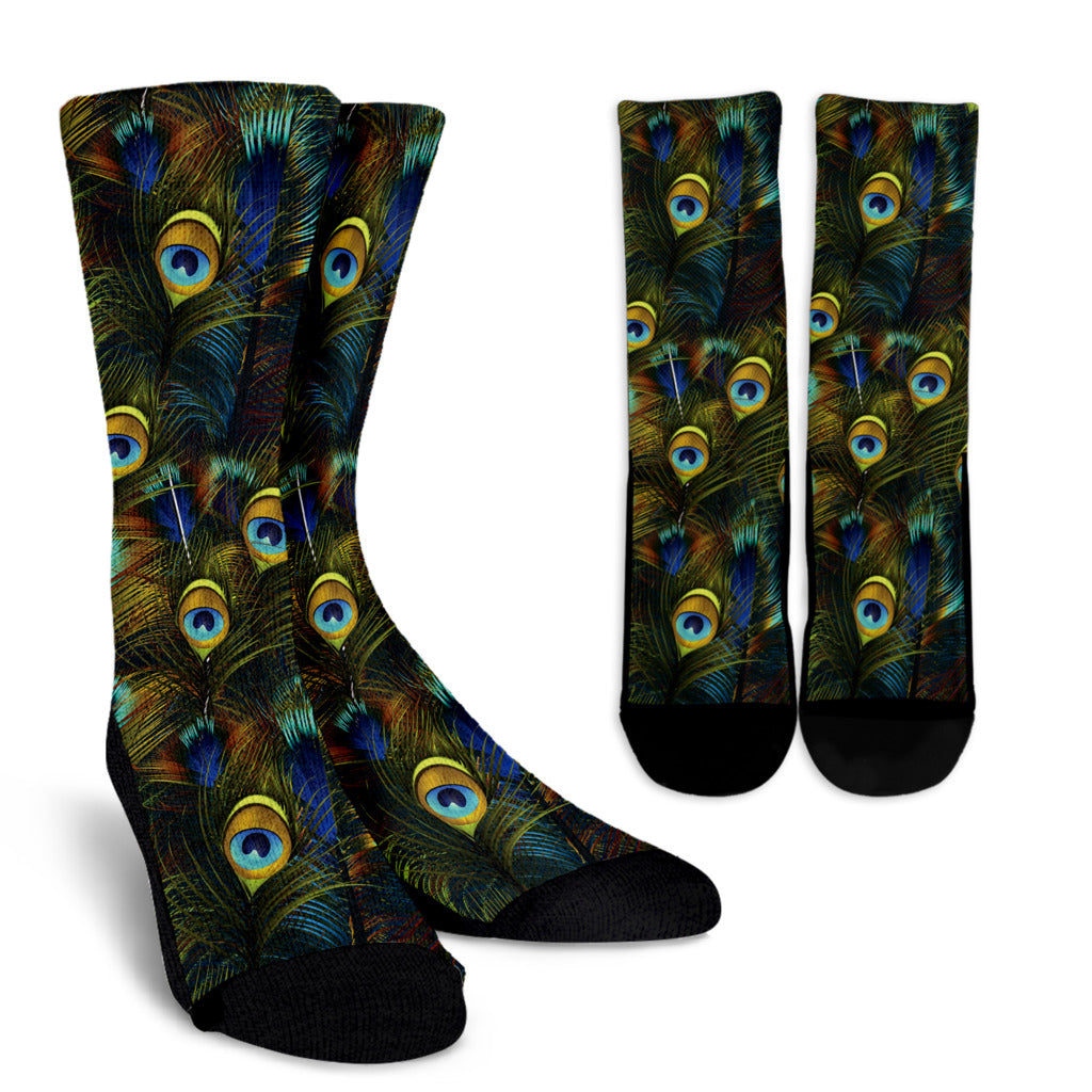 Peacock Feather Pattern Print Design A03 Crew Socks