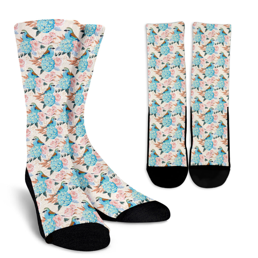 Bluebird Pattern Print Design 03 Crew Socks