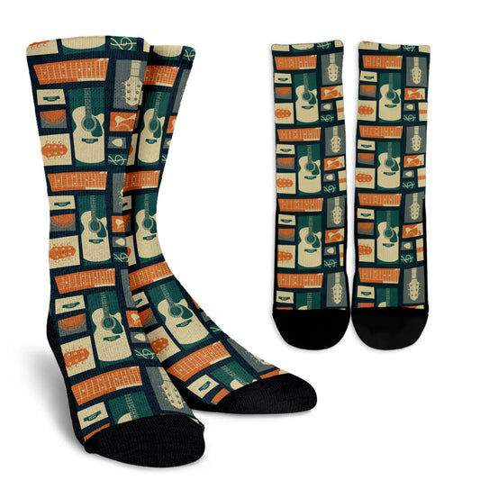 Acoustic Guitar Pattern Print Design 02 Crew Socks