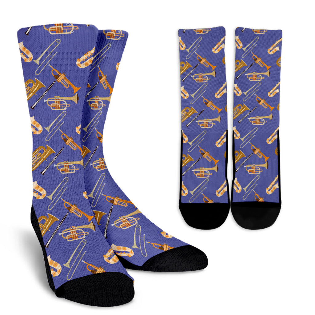 Trombone Pattern Print Design 02 Crew Socks