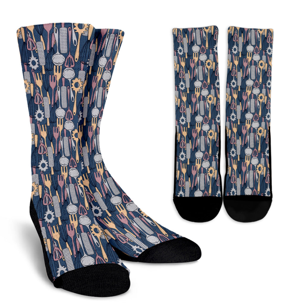 Cooking Kitchen Tools Pattern Print Design 05 Crew Socks