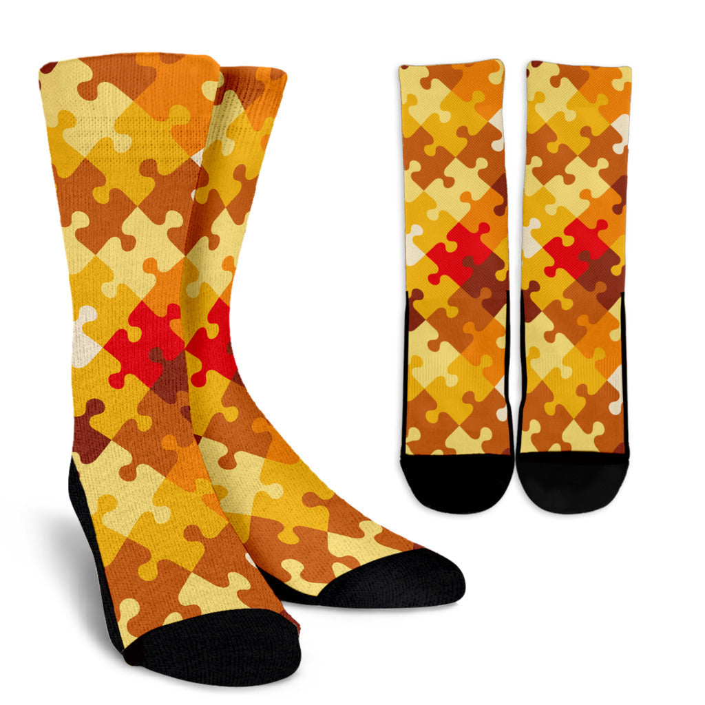 Puzzle Pattern Print Design A01 Crew Socks