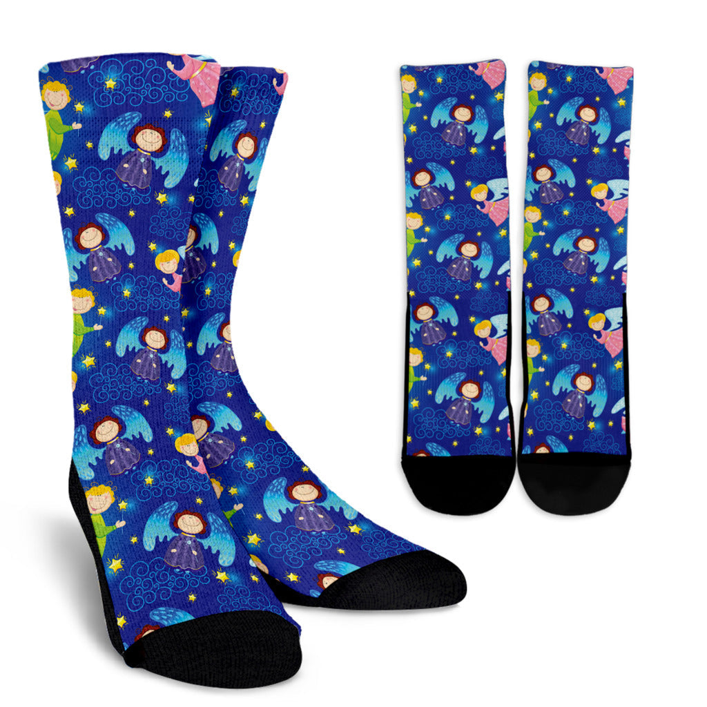 Angel Little Pattern Print Design 02 Crew Socks