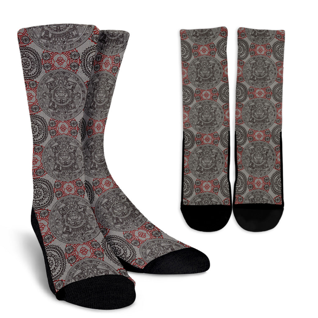 Calendar Aztec Pattern Print Design 04 Crew Socks