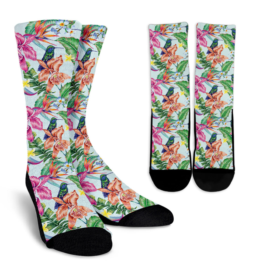 Hummingbird Tropical Pattern Print Design 05 Crew Socks