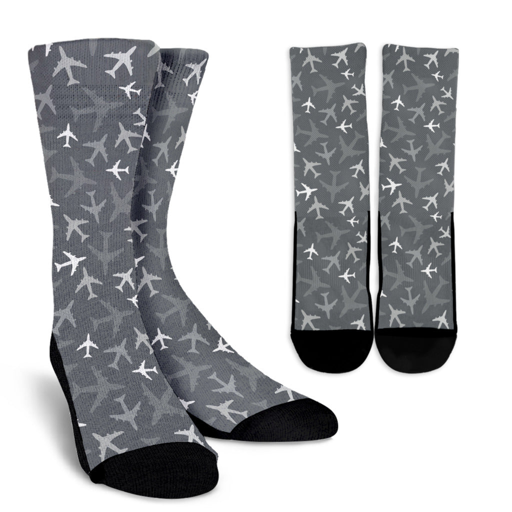 Airplane Pattern Print Design 02 Crew Socks