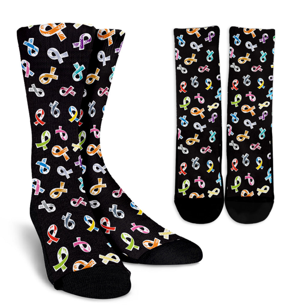 Cancer Awareness Pattern Print Design 02 Crew Socks
