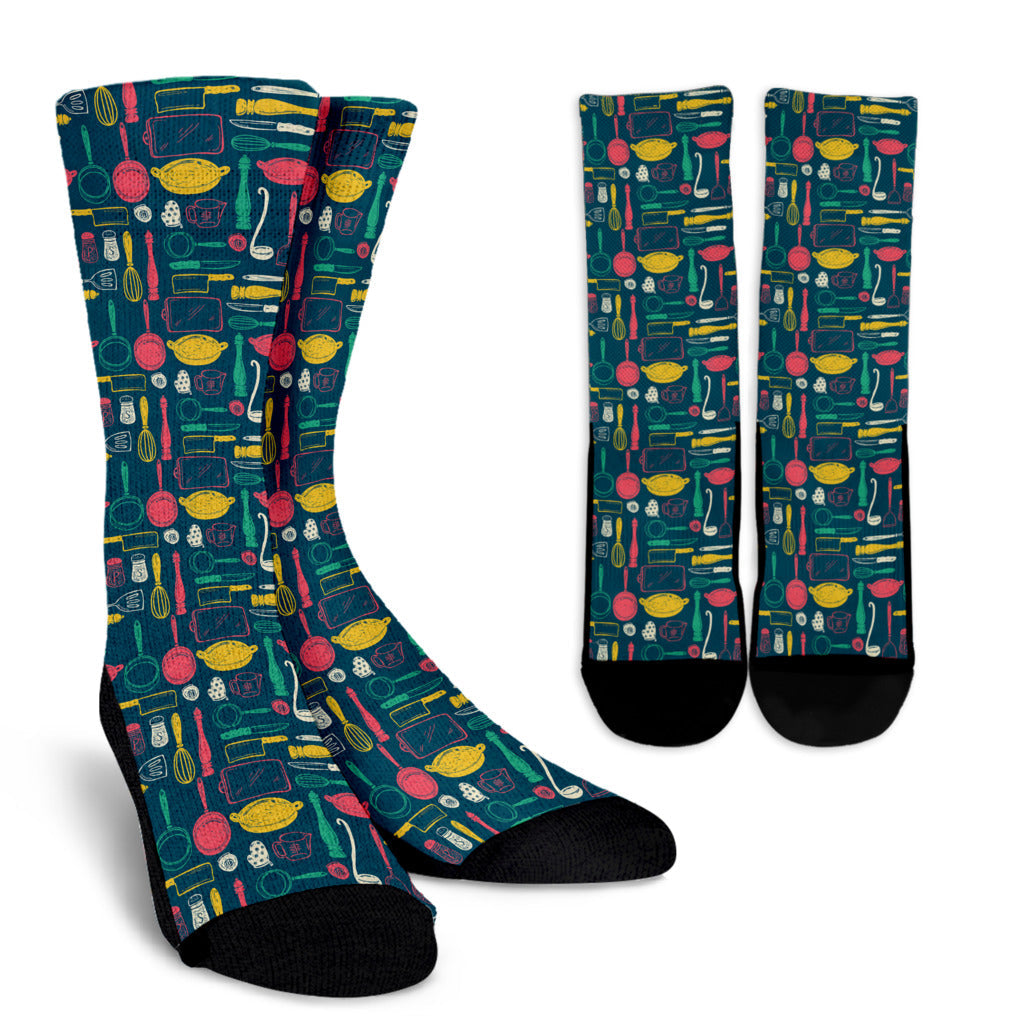 Cooking Kitchen Tools Pattern Print Design 01 Crew Socks