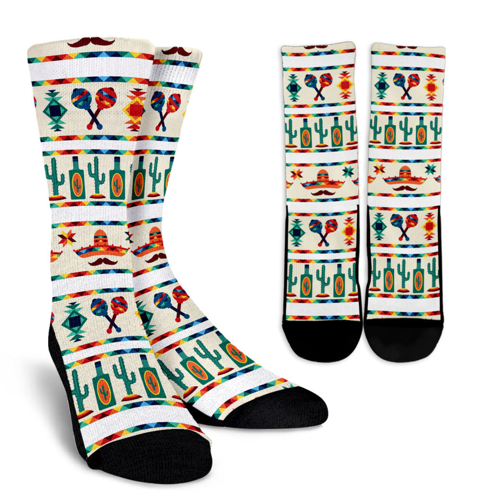Maracas Mexican Pattern Print Design 01 Crew Socks