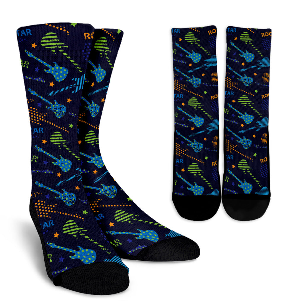 Rock and Roll Pattern Print Design A04 Crew Socks