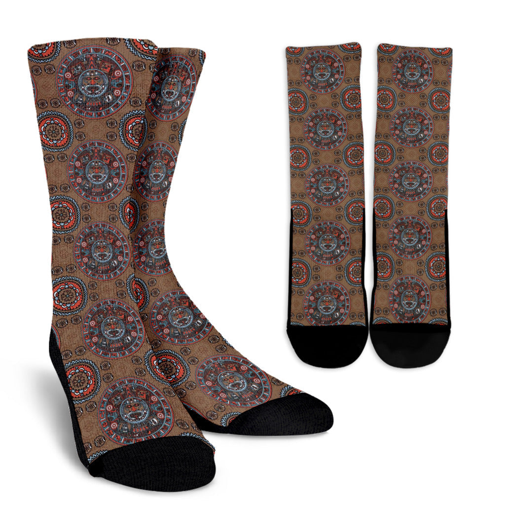 Calendar Aztec Pattern Print Design 03 Crew Socks