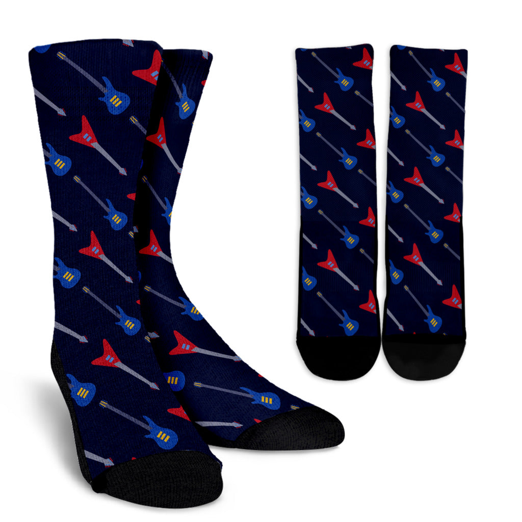 Electric Guitar Pattern Print Design 01 Crew Socks