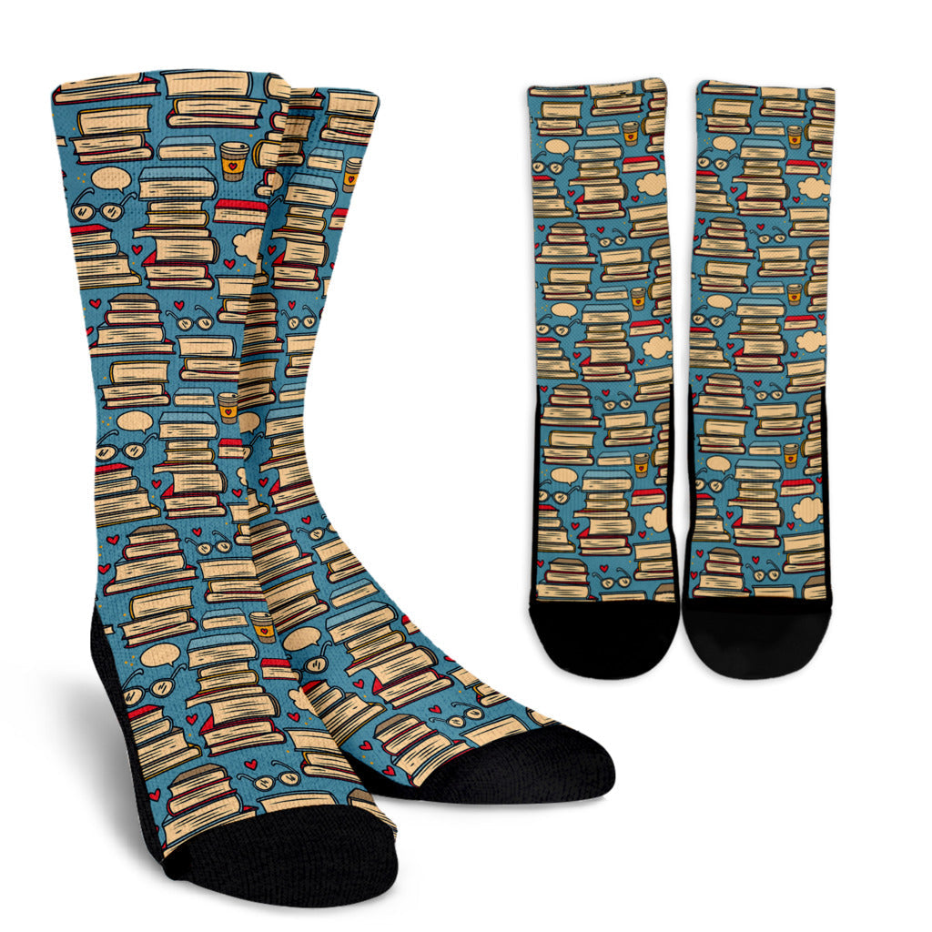 Book Pattern Print Design 03 Crew Socks