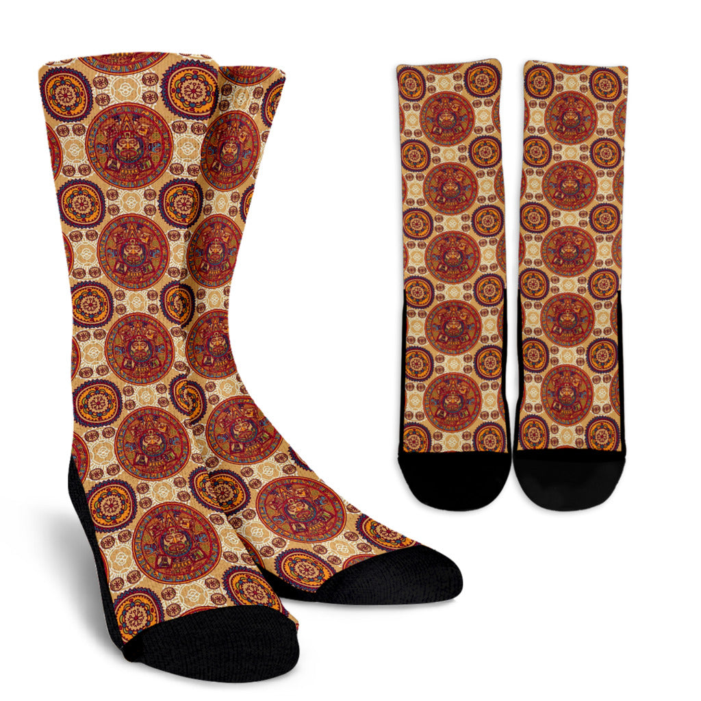 Calendar Aztec Pattern Print Design 01 Crew Socks