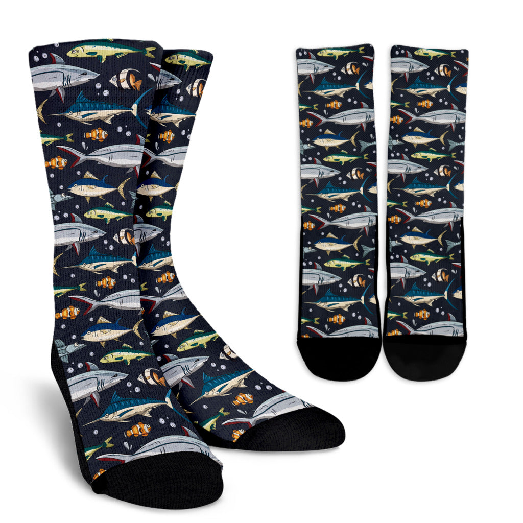 Swordfish Pattern Print Design 04 Crew Socks