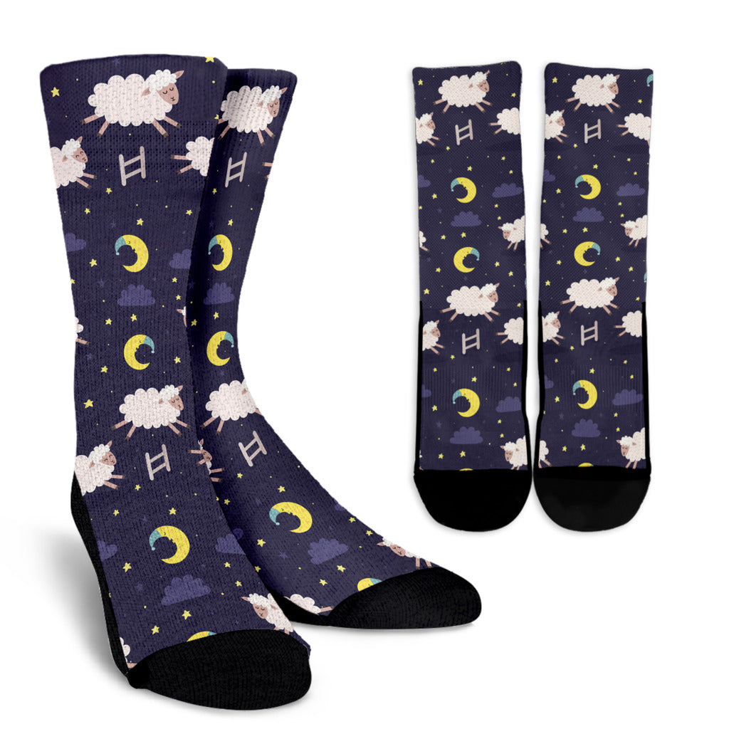 Sheep Night Pattern Print Design 02 Crew Socks