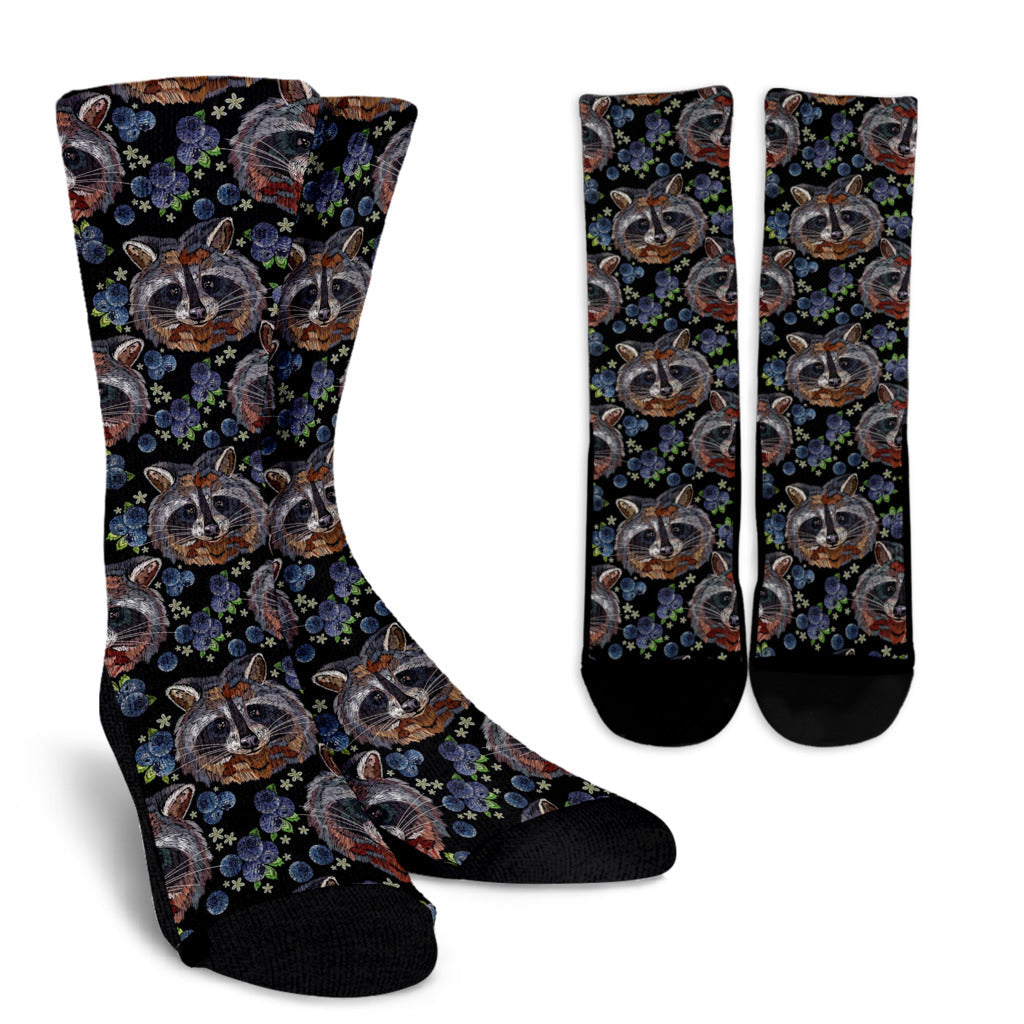 Raccoon Pattern Print Design A03 Crew Socks