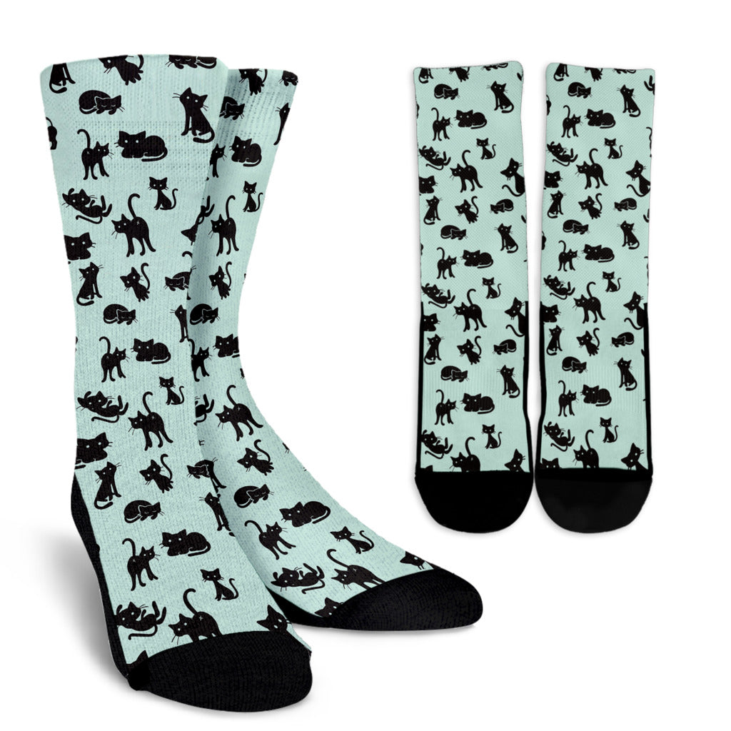Black Cat Pattern Print Design 04 Crew Socks