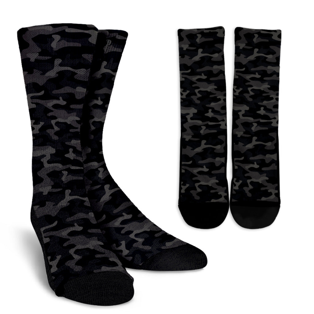 Camo Black Pattern Print Design 02 Crew Socks
