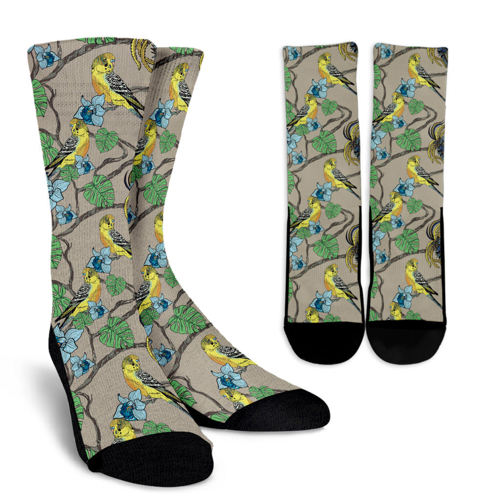 Parakeet Pattern Print Design A02 Crew Socks