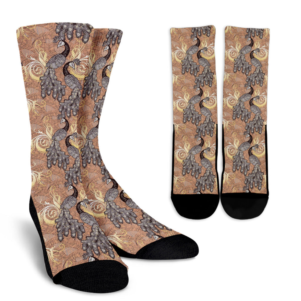 Peacock Pattern Print Design A05 Crew Socks