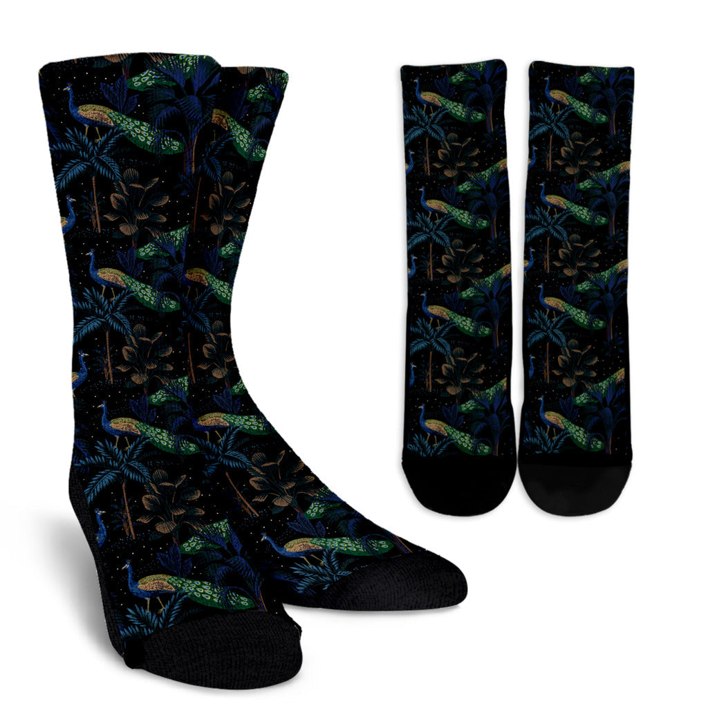 Rainforest Peacock Pattern Print Design A04 Crew Socks